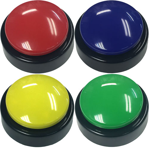 Click image to<br>ADD TO CART Affordable Buzzers Big Daddy 4-Buzzer Color Pack with Color-Swap Twist-tops for changeable buzzer colors